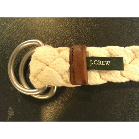 J Crew White D Ring Synthetic Blend Woven Fabric Rope Belt 40 Inch Long Nautical - Picture 4 of 5